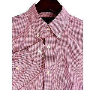 Tommy‎ Hilfiger Men's Red Gingham Slim Fit Button Down Dress Shirt Size Medium